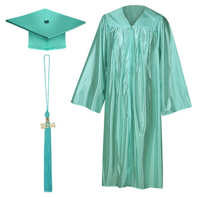 Graduation Cap, Gown, Tassel & Honor Cord Set: Shiny Finish